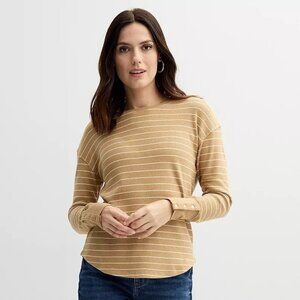 Sonoma Good For Life Women's 1X Plus Cozy Waffle Pullover Top Log Sleeve  Shirt